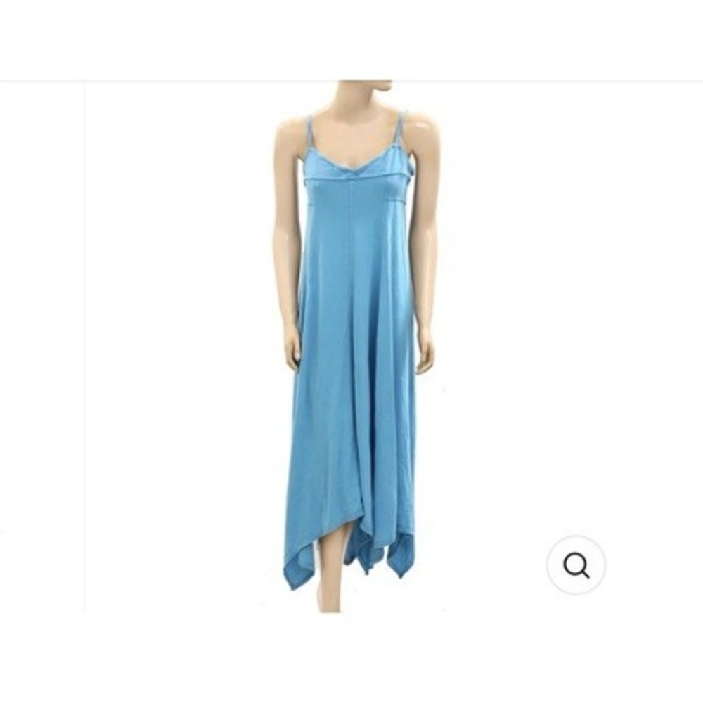 Anthropologie Postmark Blue Ribbed Handkerchief Hem Midi Dress Size S